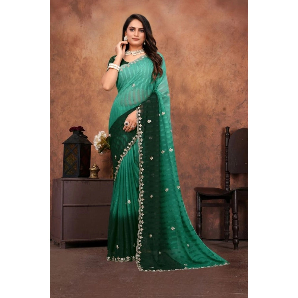 Luxurious Women's Chiffon Embroidred Saree With Blouse Piece