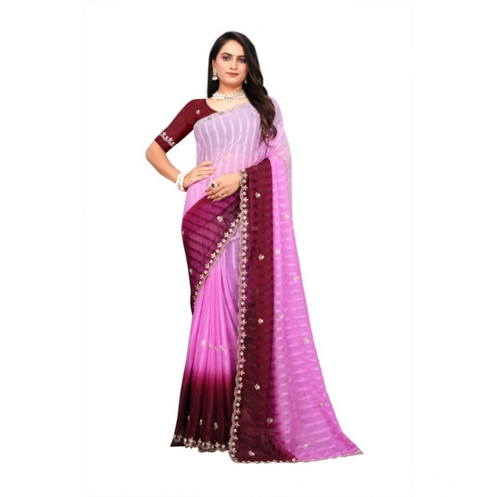 Luxurious Women's Chiffon Embroidred Saree With Blouse Piece