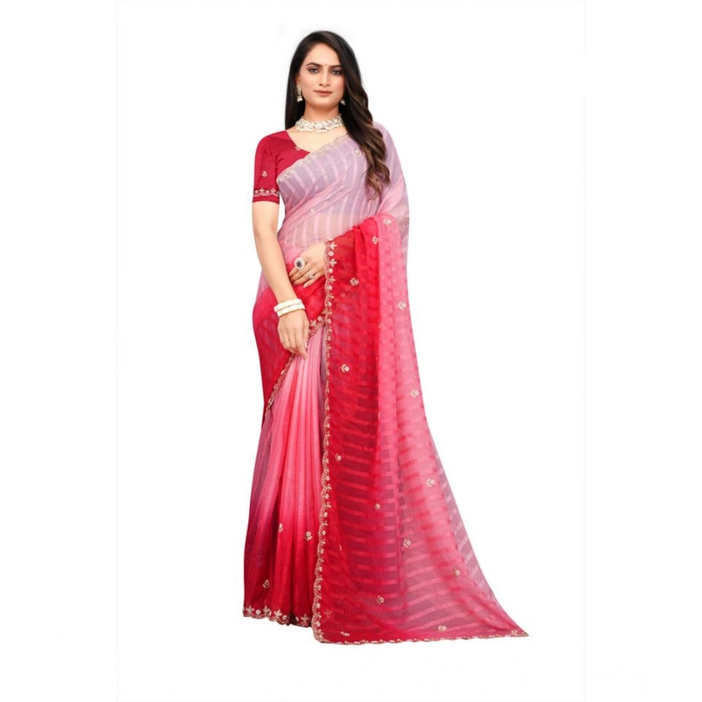 Luxurious Women's Chiffon Embroidred Saree With Blouse Piece