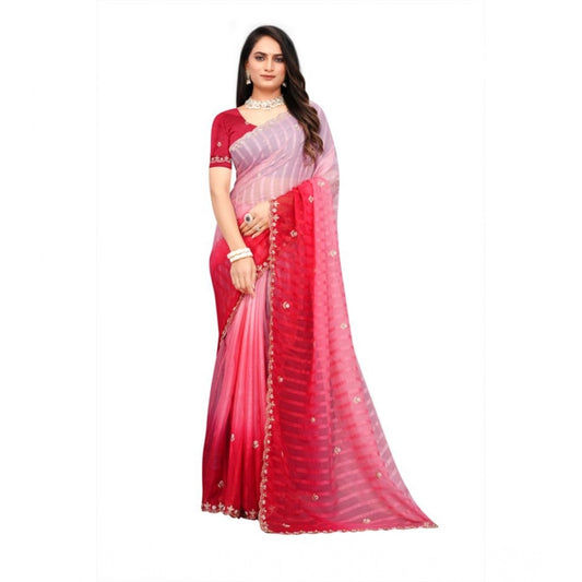 Luxurious Women's Chiffon Embroidred Saree With Blouse Piece