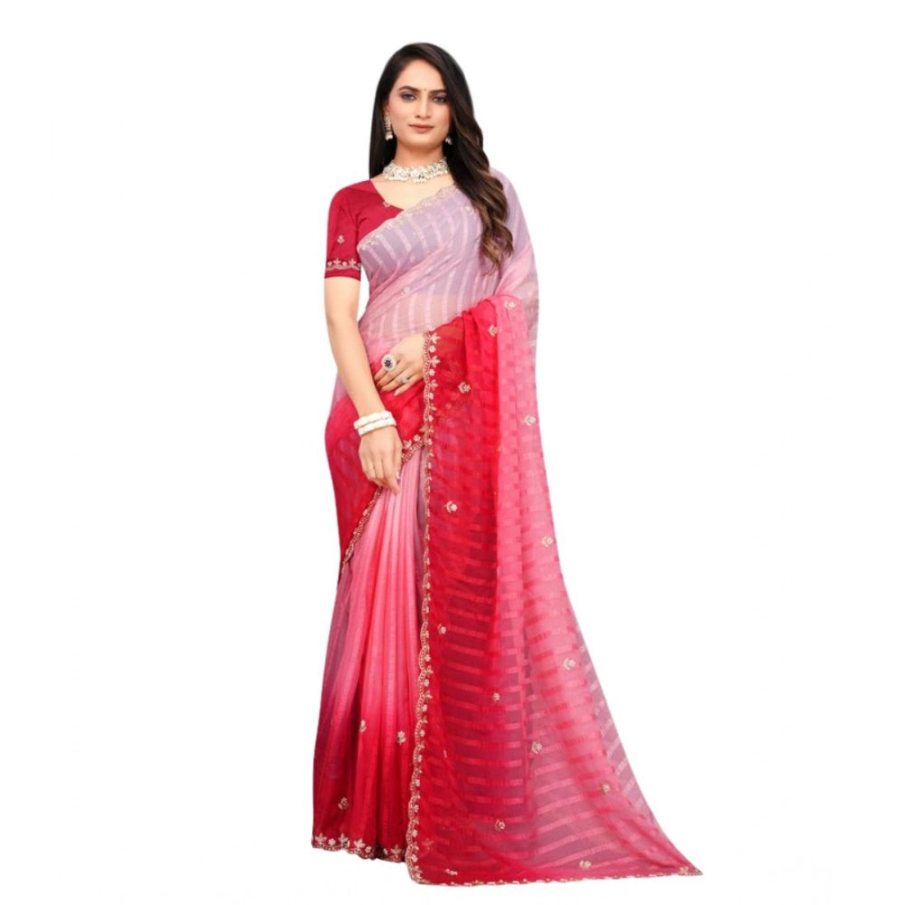 Luxurious Women's Chiffon Embroidred Saree With Blouse Piece