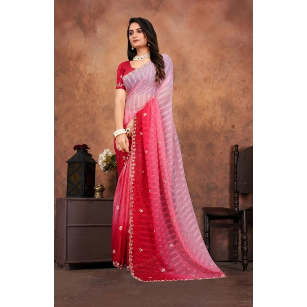 Luxurious Women's Chiffon Embroidred Saree With Blouse Piece