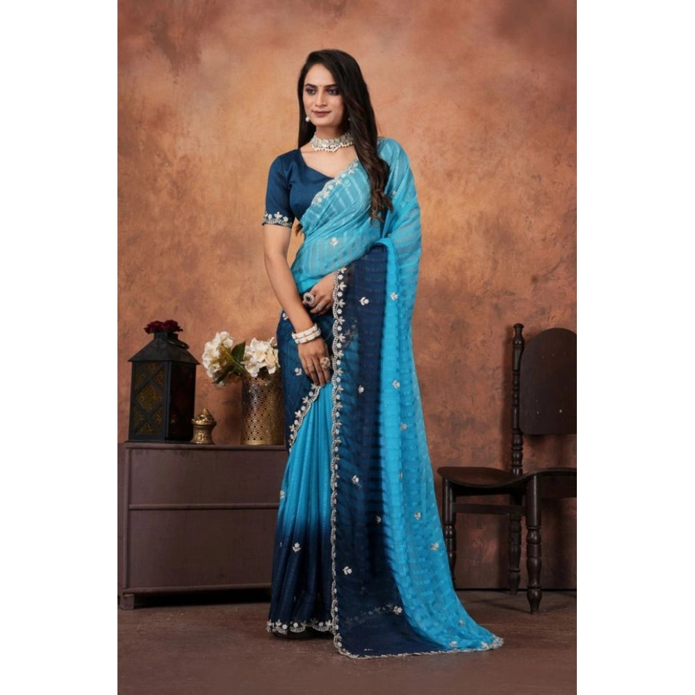 Luxurious Women's Chiffon Embroidred Saree With Blouse Piece