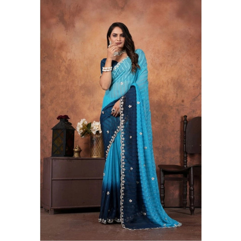 Luxurious Women's Chiffon Embroidred Saree With Blouse Piece