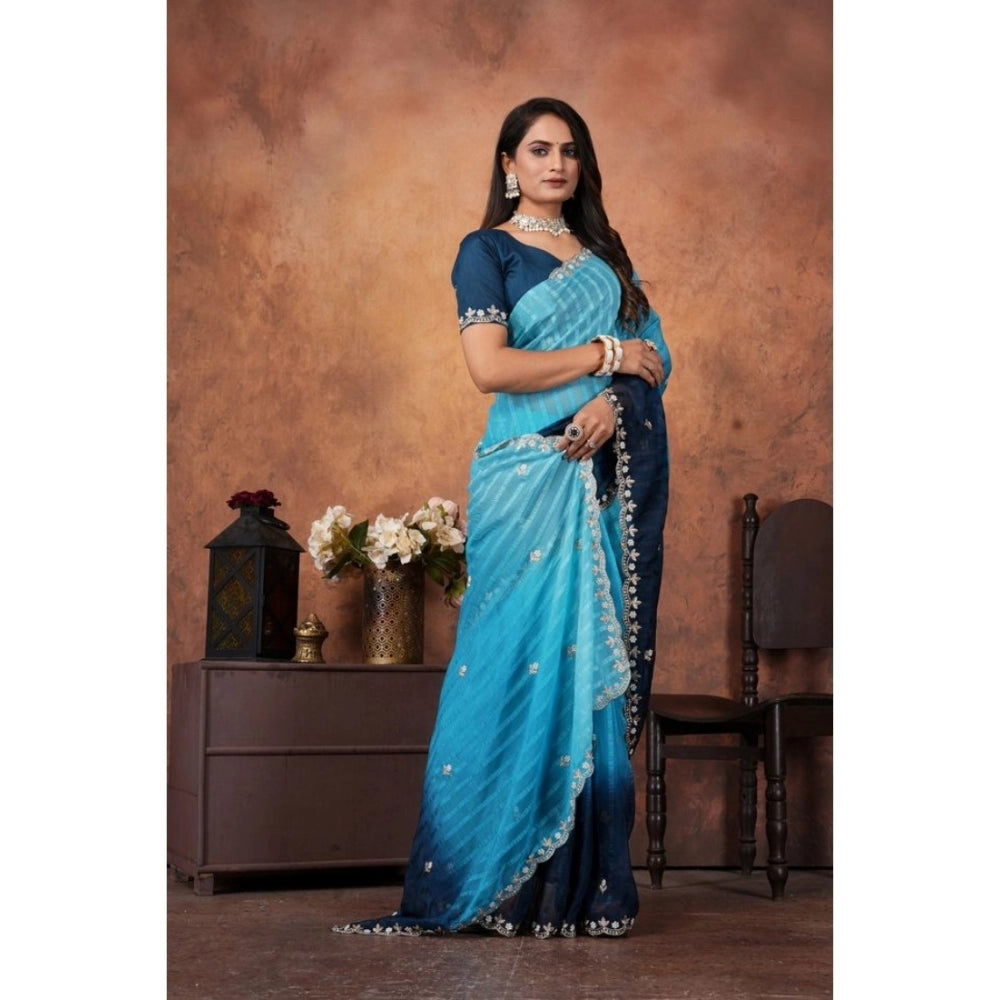 Luxurious Women's Chiffon Embroidred Saree With Blouse Piece