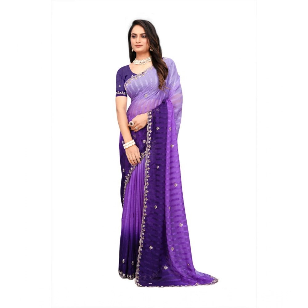 Luxurious Women's Chiffon Embroidred Saree With Blouse Piece