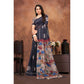 Groovy Women's Linen Printed Saree With Blouse Piece