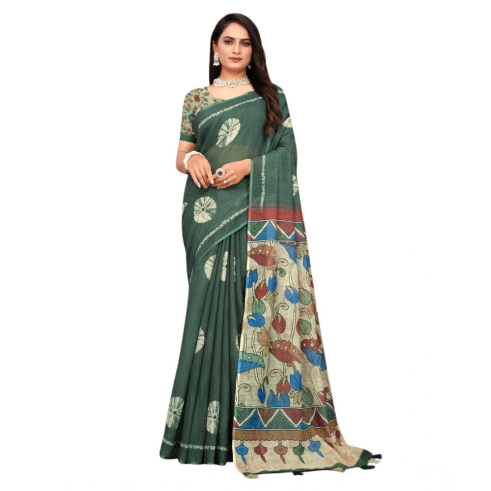 Groovy Women's Linen Printed Saree With Blouse Piece