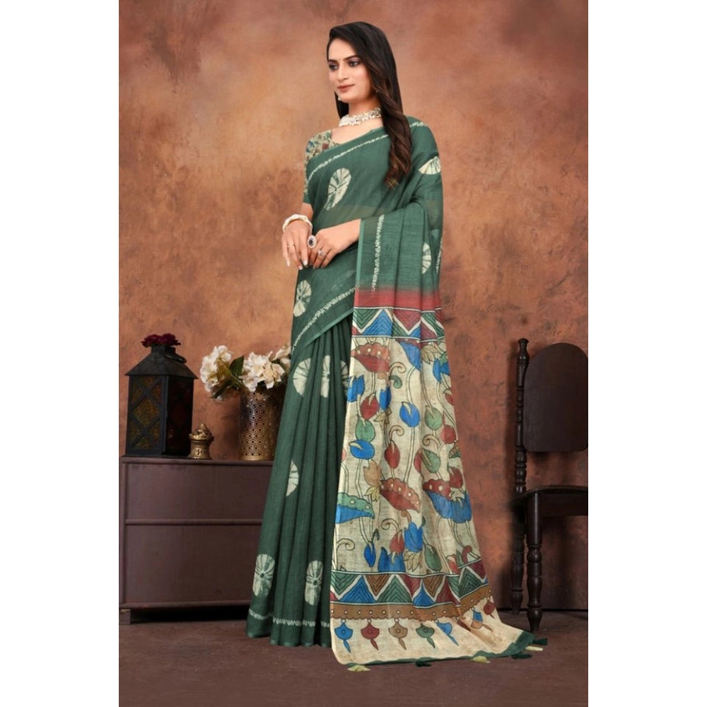 Groovy Women's Linen Printed Saree With Blouse Piece