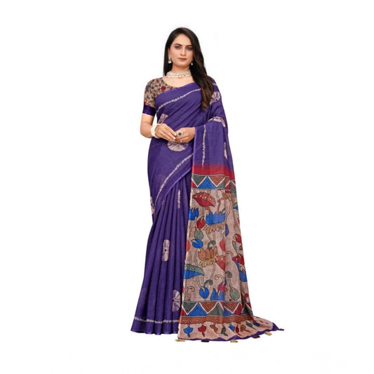 Groovy Women's Linen Printed Saree With Blouse Piece