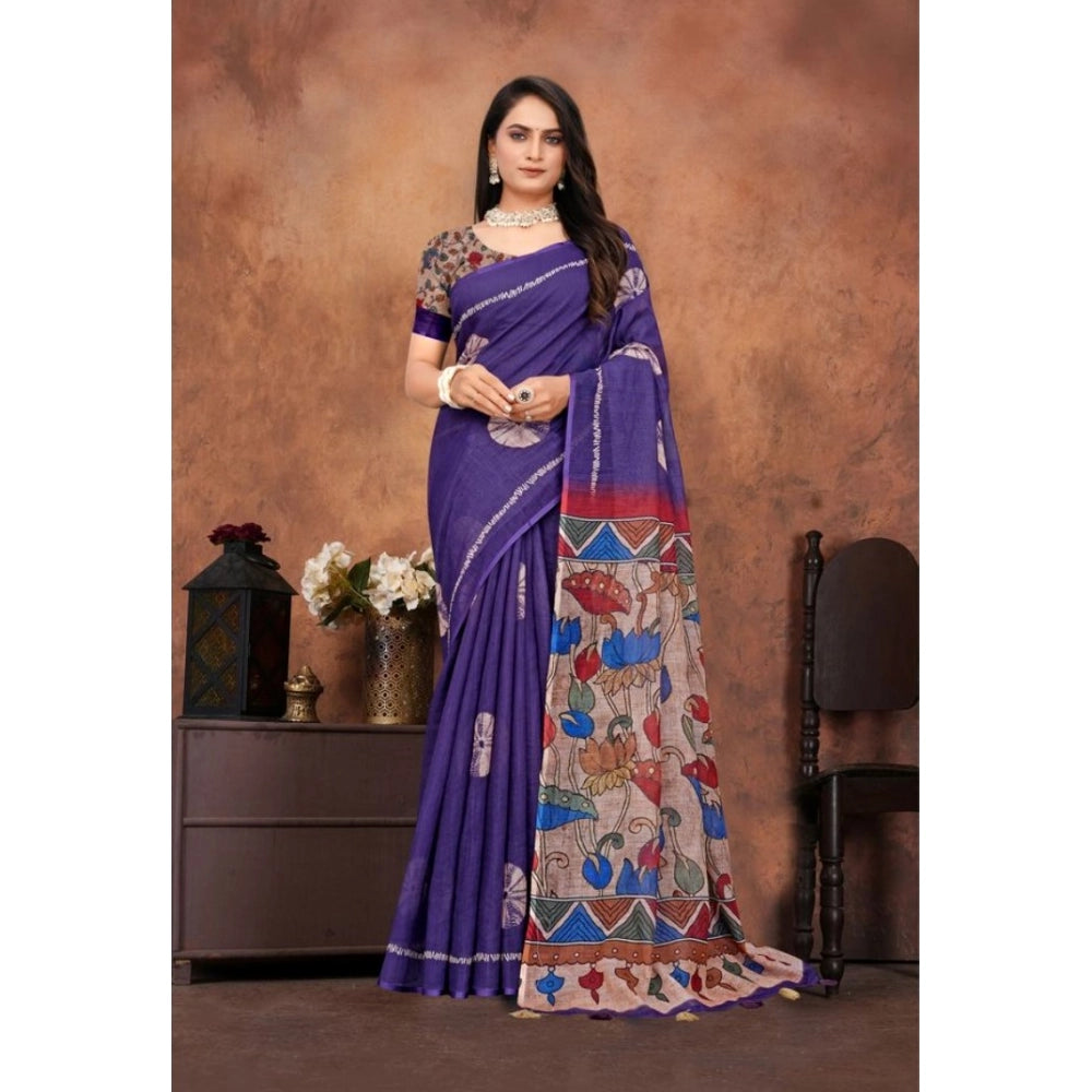 Groovy Women's Linen Printed Saree With Blouse Piece