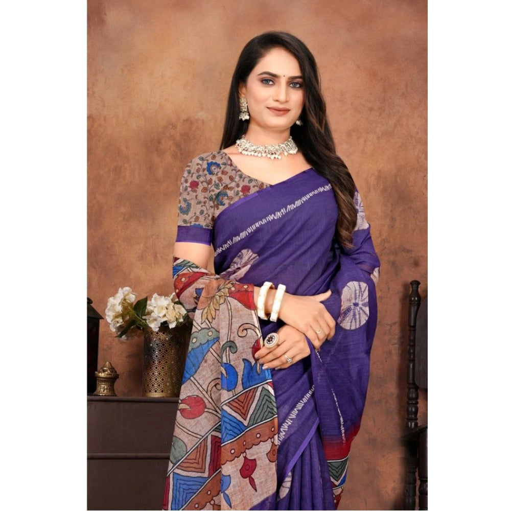 Groovy Women's Linen Printed Saree With Blouse Piece
