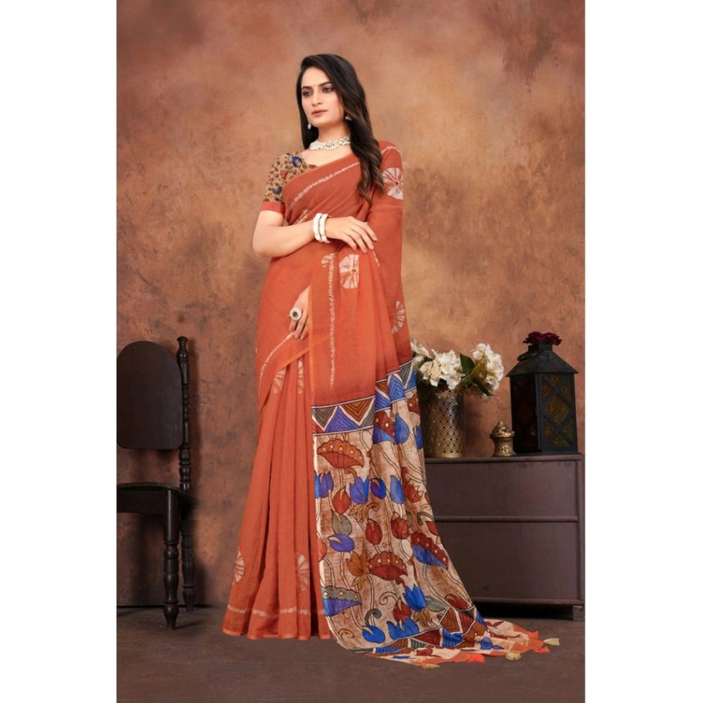 Groovy Women's Linen Printed Saree With Blouse Piece