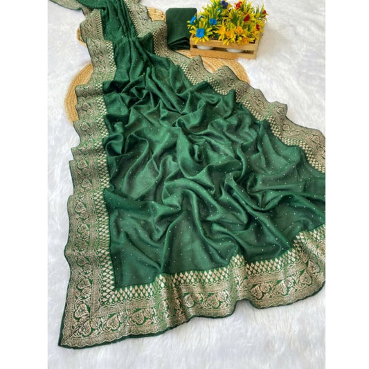 Snazzy Women's Silk Embroidred Saree With Blouse Piece
