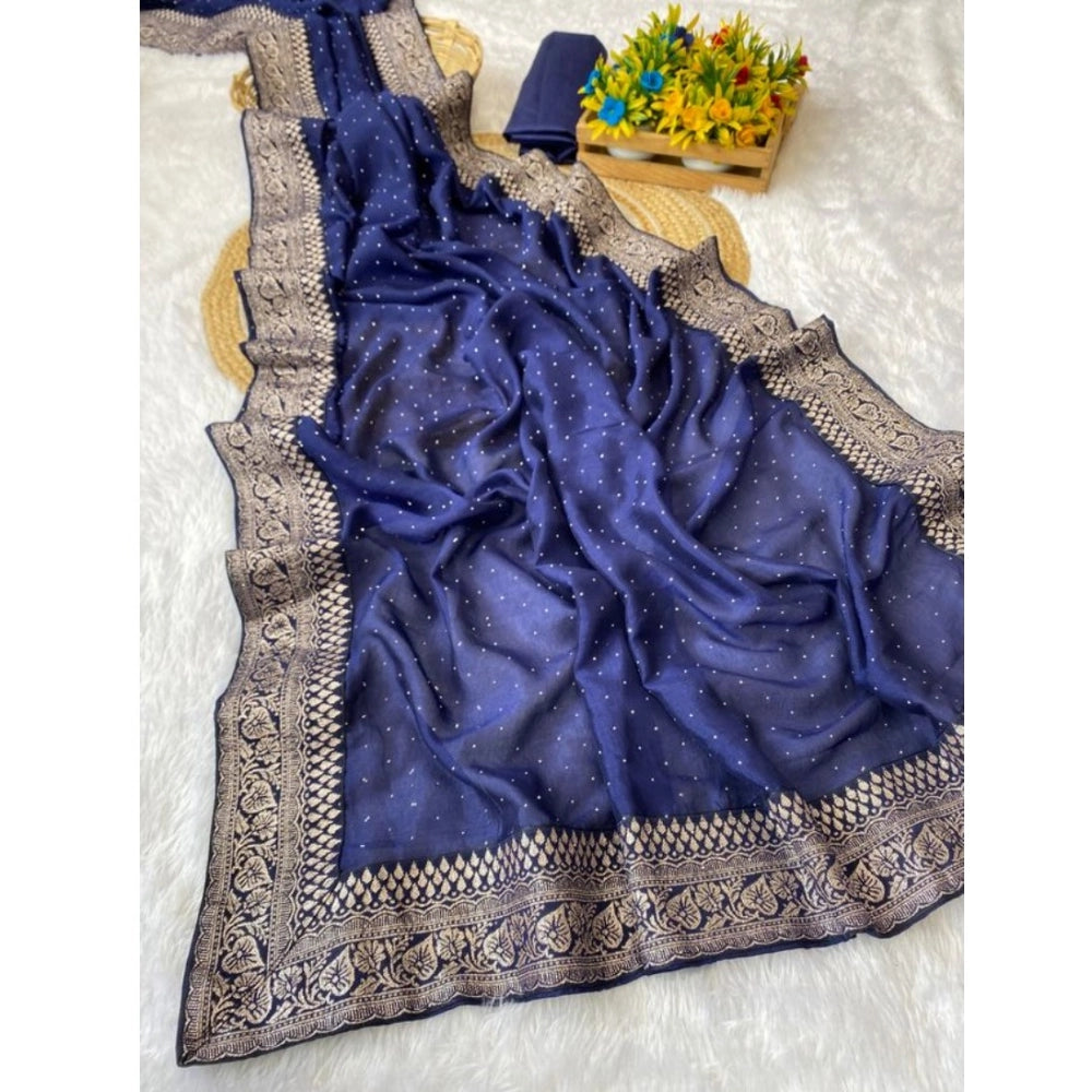 Snazzy Women's Silk Embroidred Saree With Blouse Piece