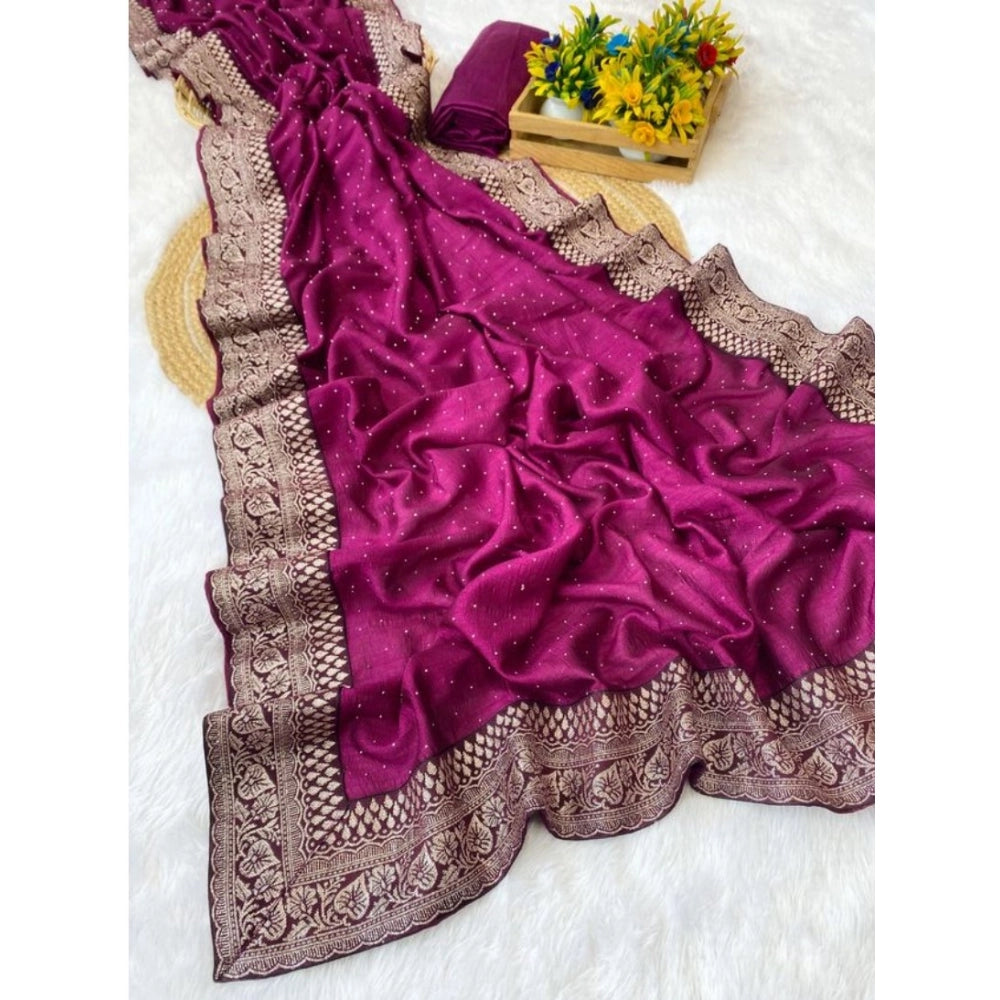 Snazzy Women's Silk Embroidred Saree With Blouse Piece