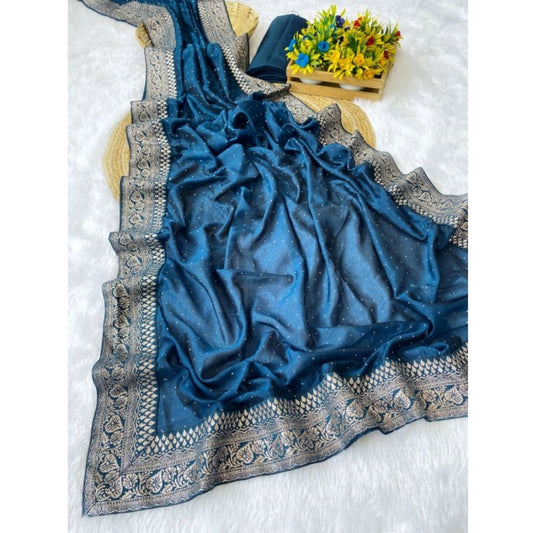 Snazzy Women's Silk Embroidred Saree With Blouse Piece