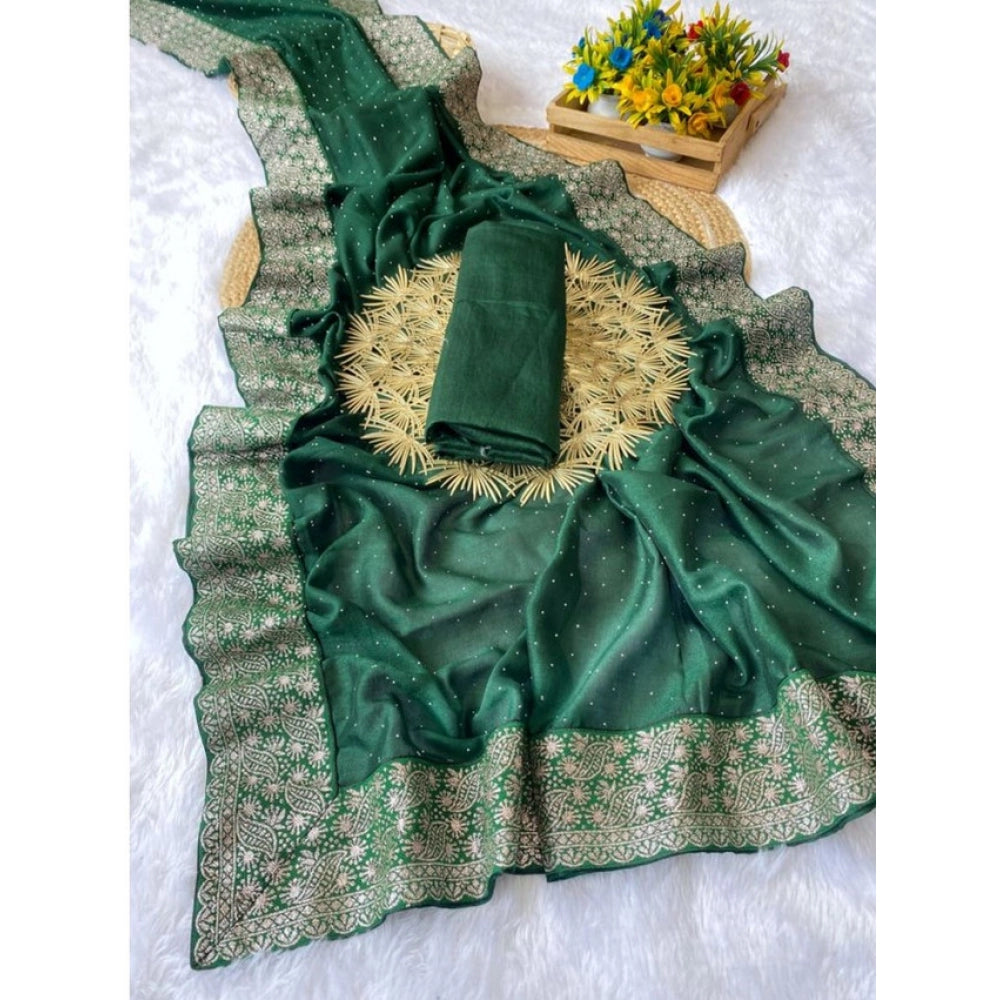 Snazzy Women's Silk Embroidred Saree With Blouse Piece