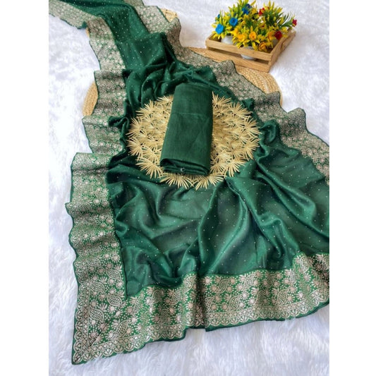 Snazzy Women's Silk Embroidred Saree With Blouse Piece