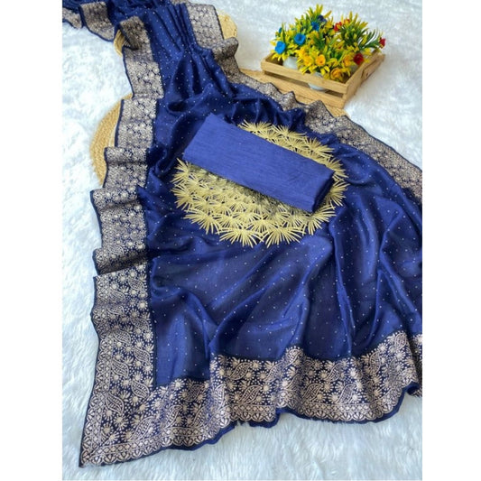 Snazzy Women's Silk Embroidred Saree With Blouse Piece