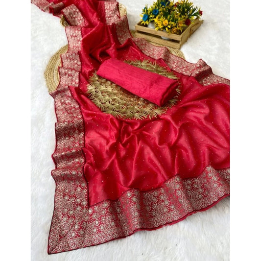 Snazzy Women's Silk Embroidred Saree With Blouse Piece