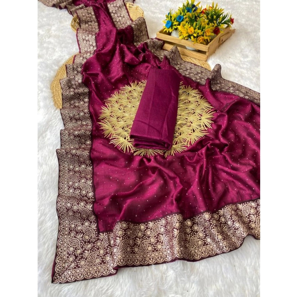 Snazzy Women's Silk Embroidred Saree With Blouse Piece