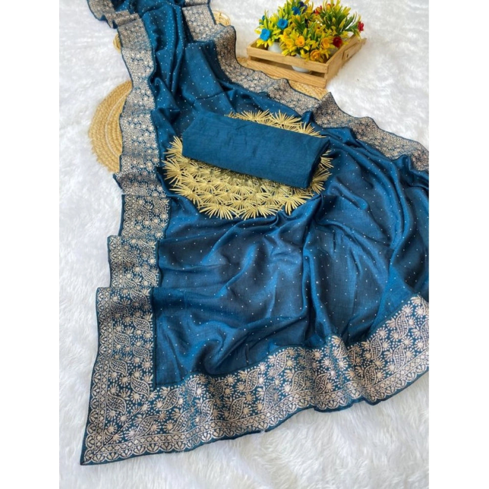 Snazzy Women's Silk Embroidred Saree With Blouse Piece