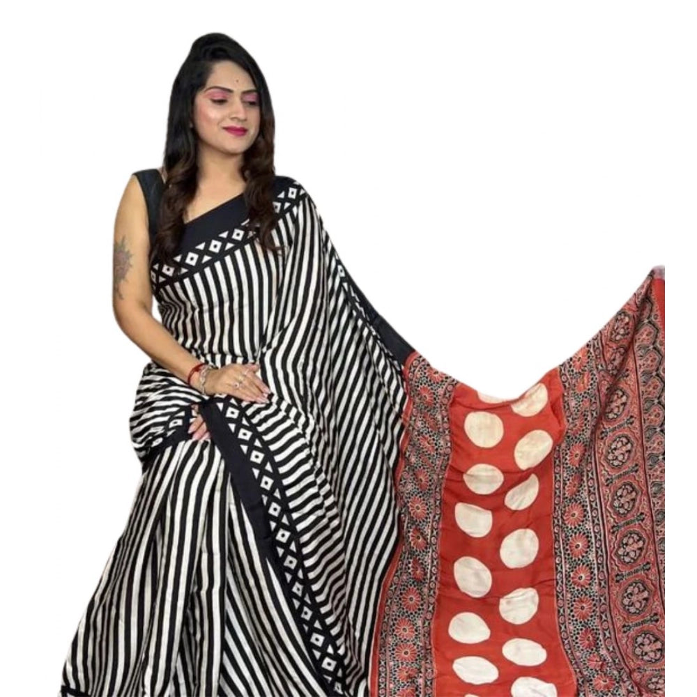 Sassy Women's Satin Printed Saree With Blouse Piece