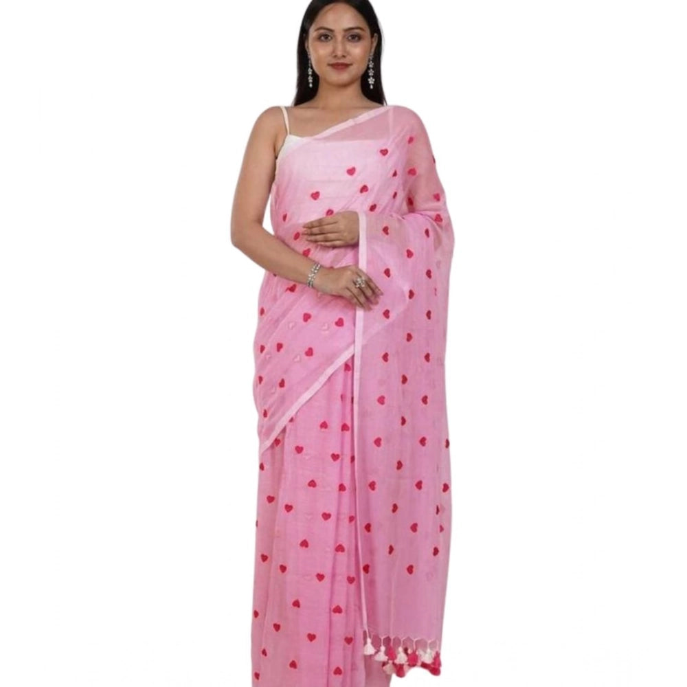 Groovy Women's Linen Printed Saree With Blouse Piece