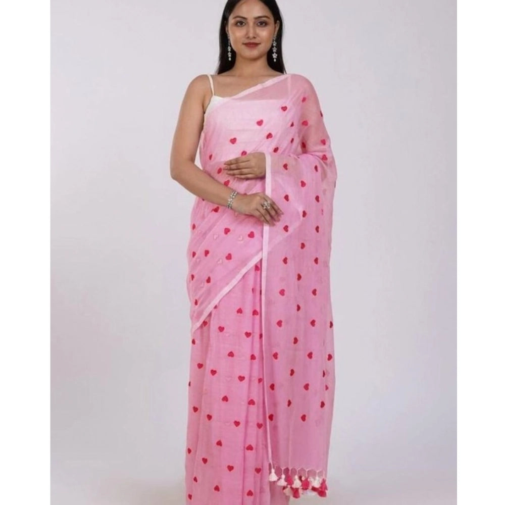 Groovy Women's Linen Printed Saree With Blouse Piece