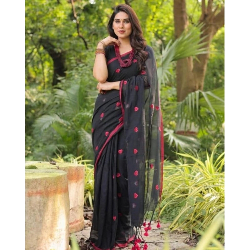 Groovy Women's Linen Printed Saree With Blouse Piece