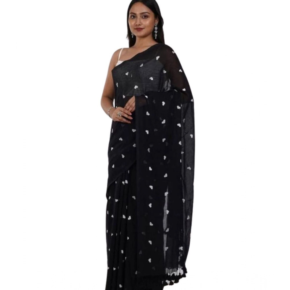 Groovy Women's Linen Printed Saree With Blouse Piece