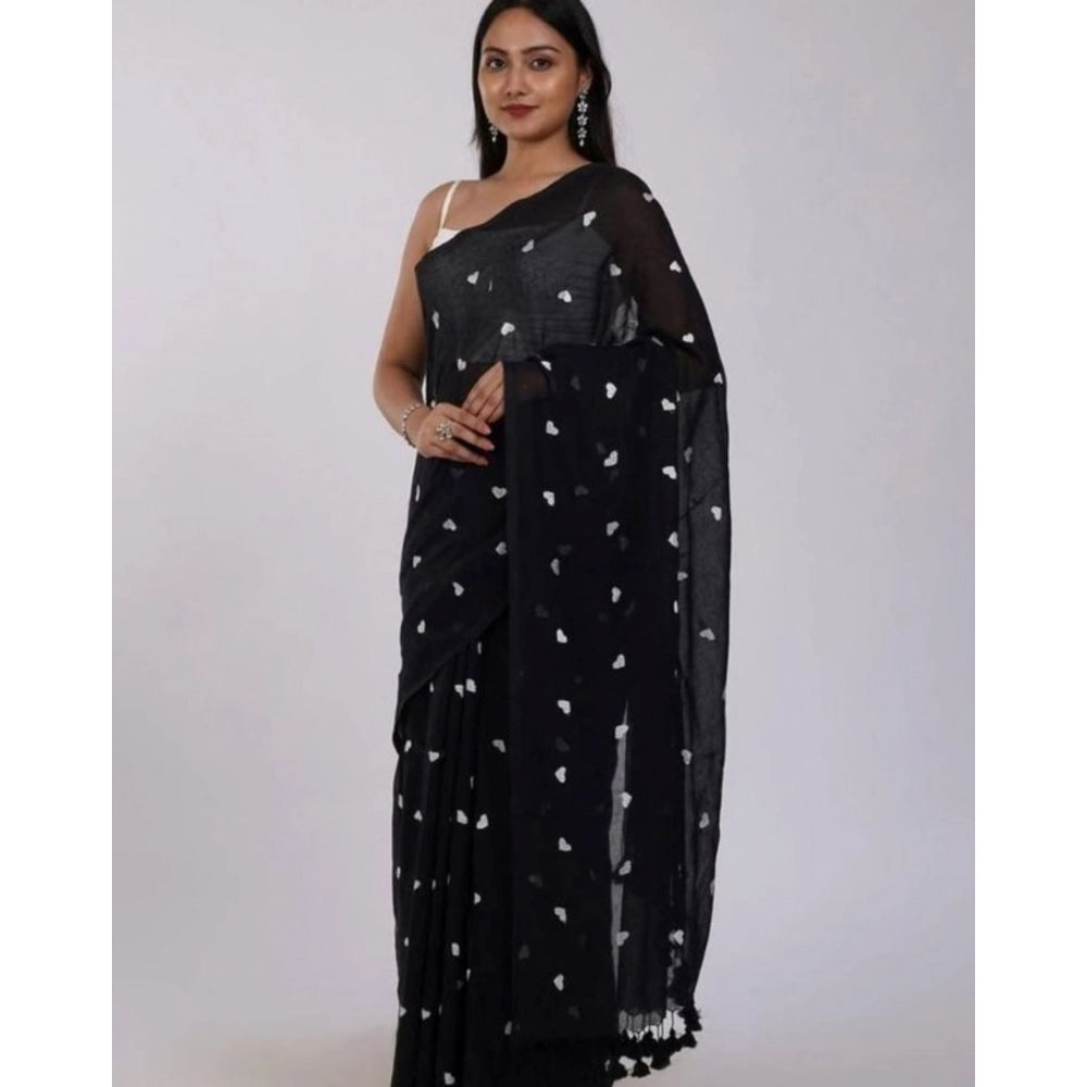 Groovy Women's Linen Printed Saree With Blouse Piece