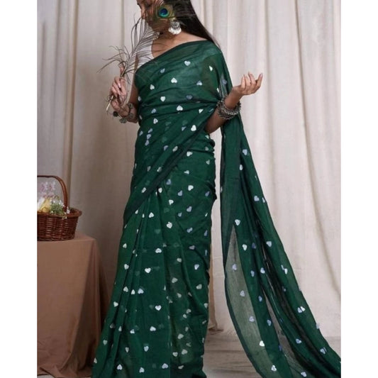 Groovy Women's Linen Printed Saree With Blouse Piece