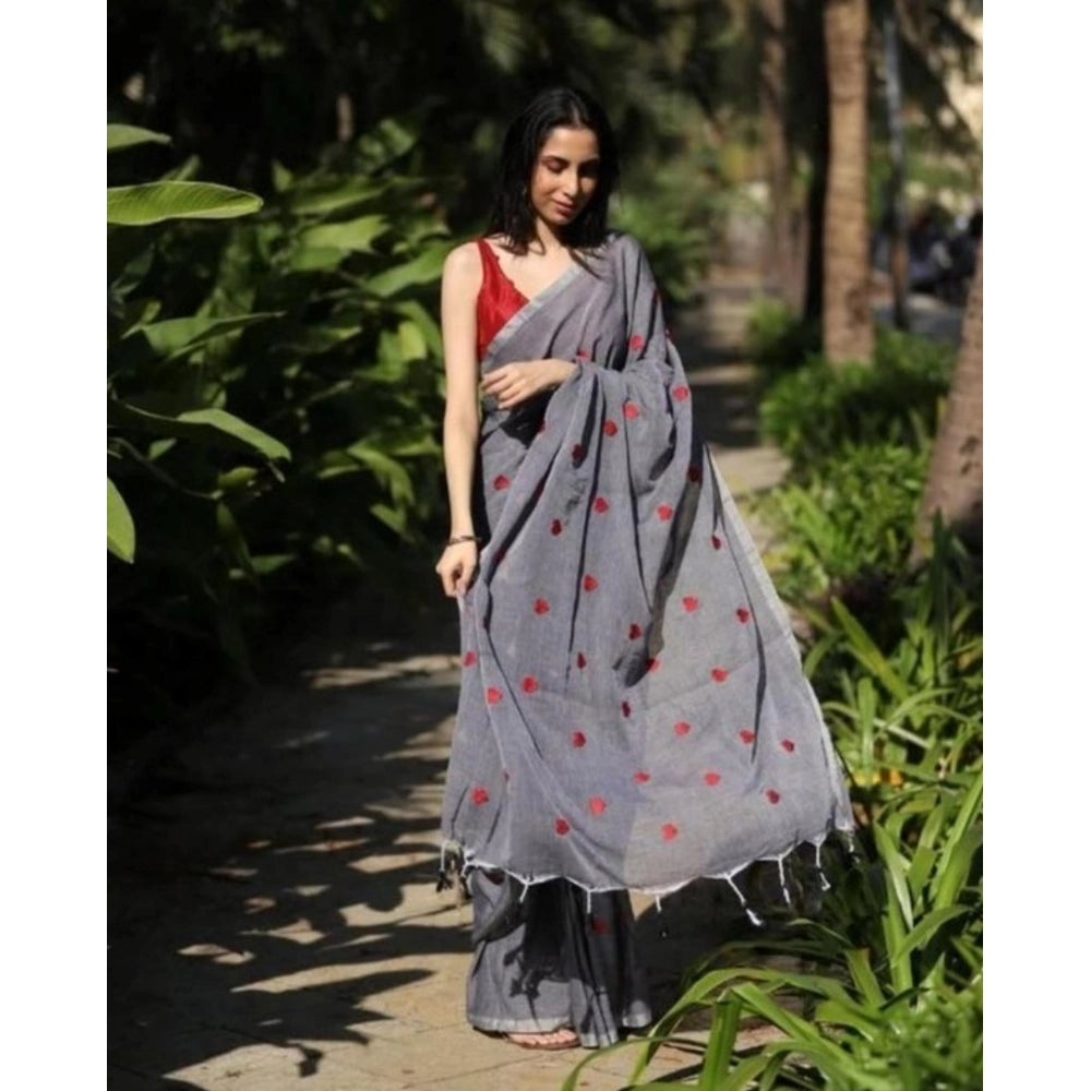 Groovy Women's Linen Printed Saree With Blouse Piece