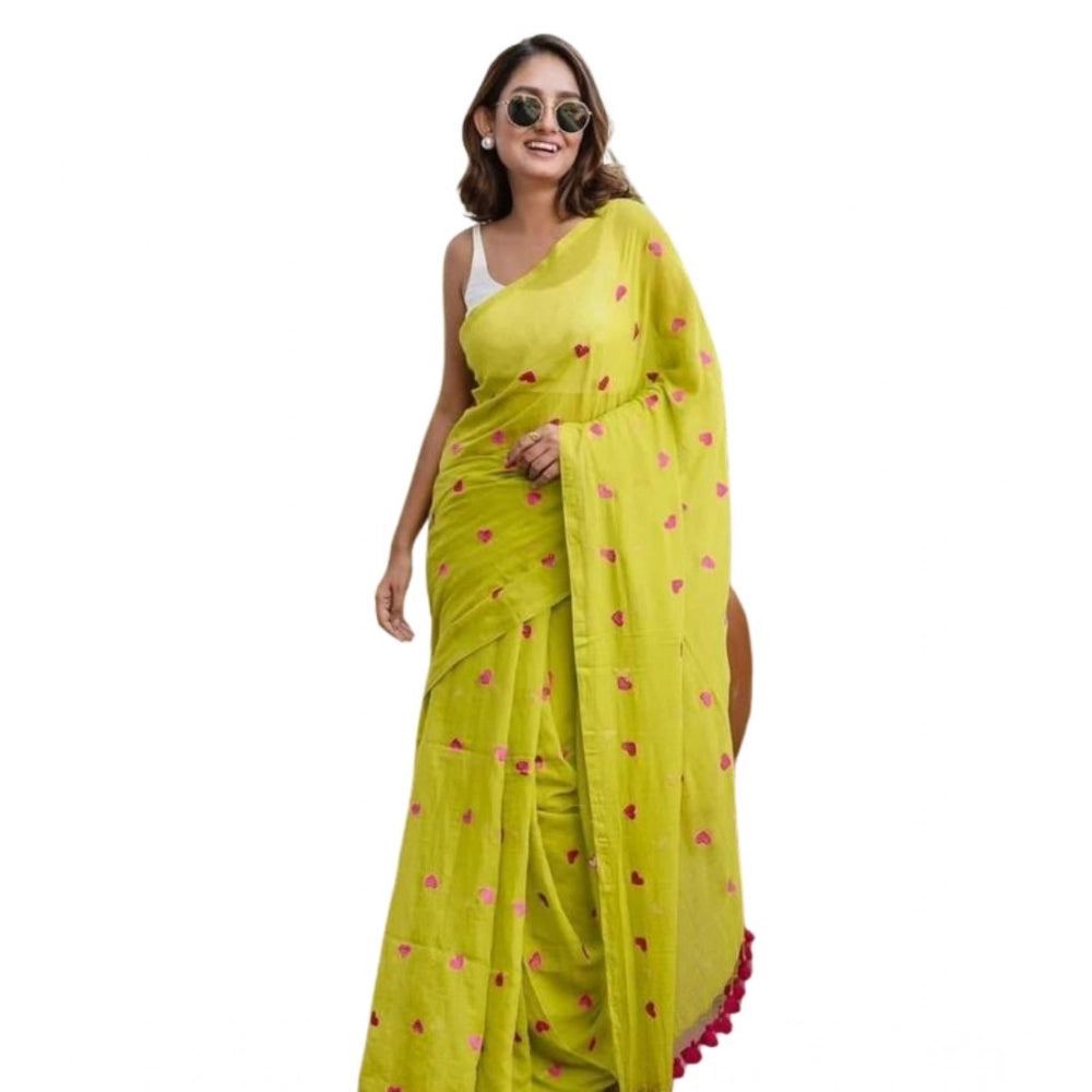 Groovy Women's Linen Printed Saree With Blouse Piece
