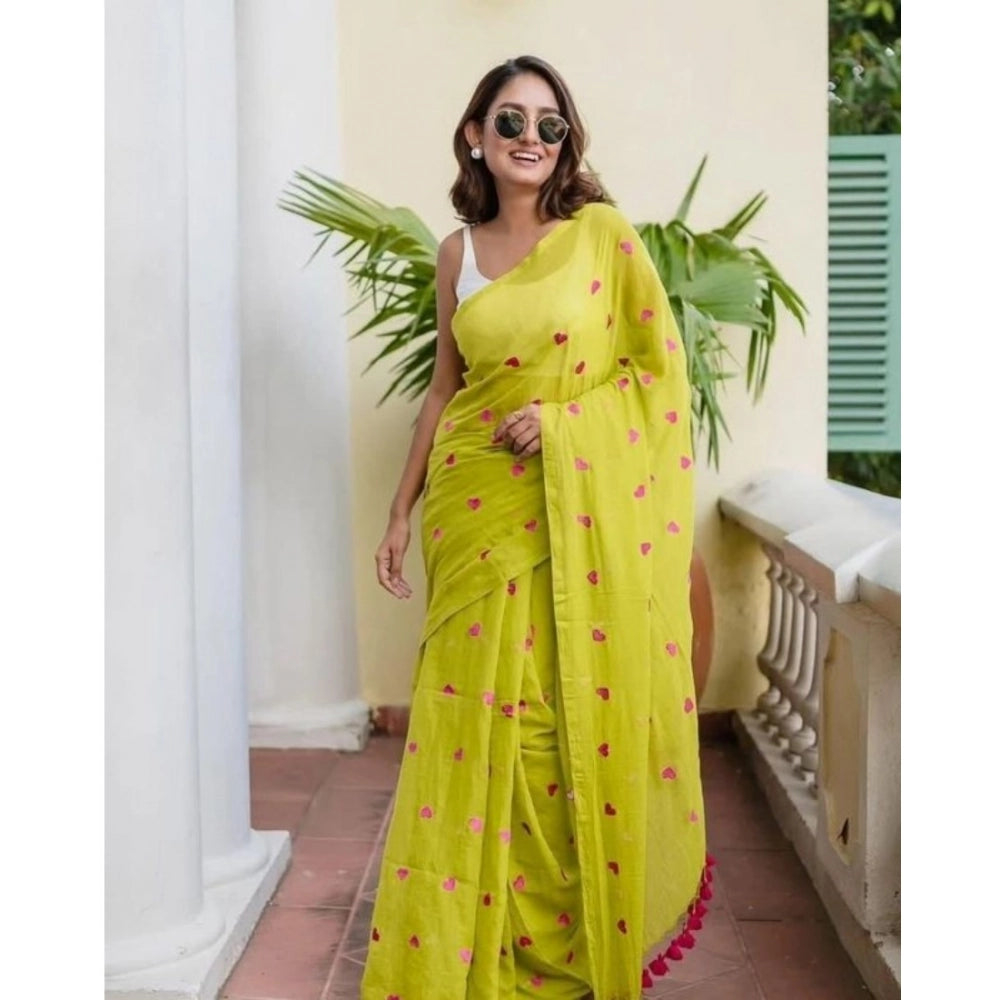 Groovy Women's Linen Printed Saree With Blouse Piece