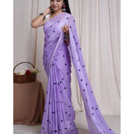Groovy Women's Linen Printed Saree With Blouse Piece