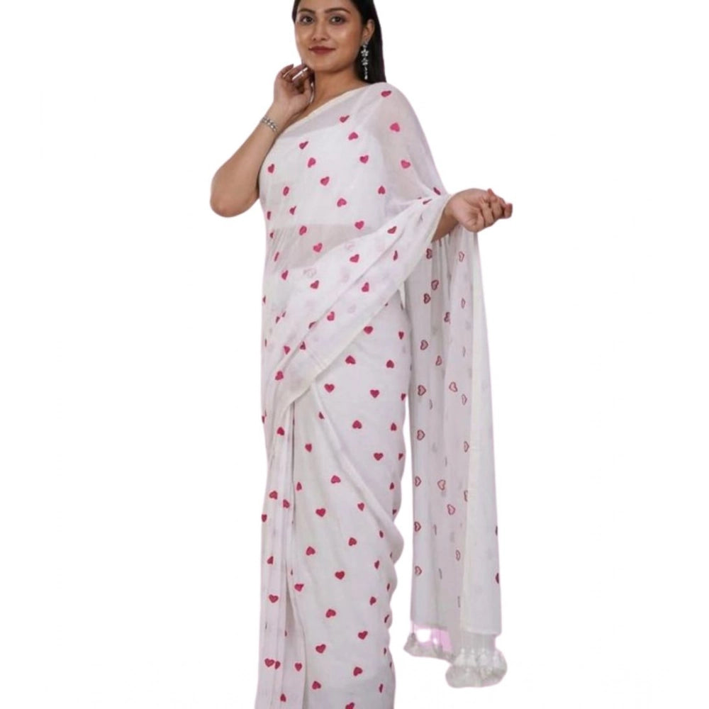 Groovy Women's Linen Printed Saree With Blouse Piece