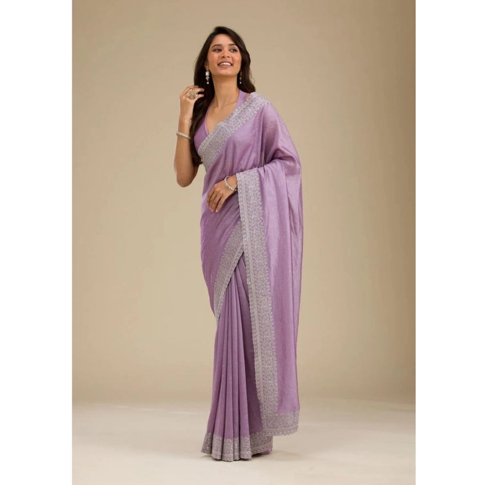 Exquisite Women's Silk Embroidred Saree With Blouse Piece