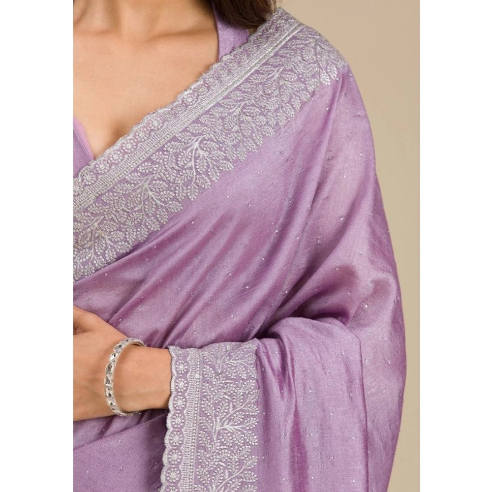 Exquisite Women's Silk Embroidred Saree With Blouse Piece