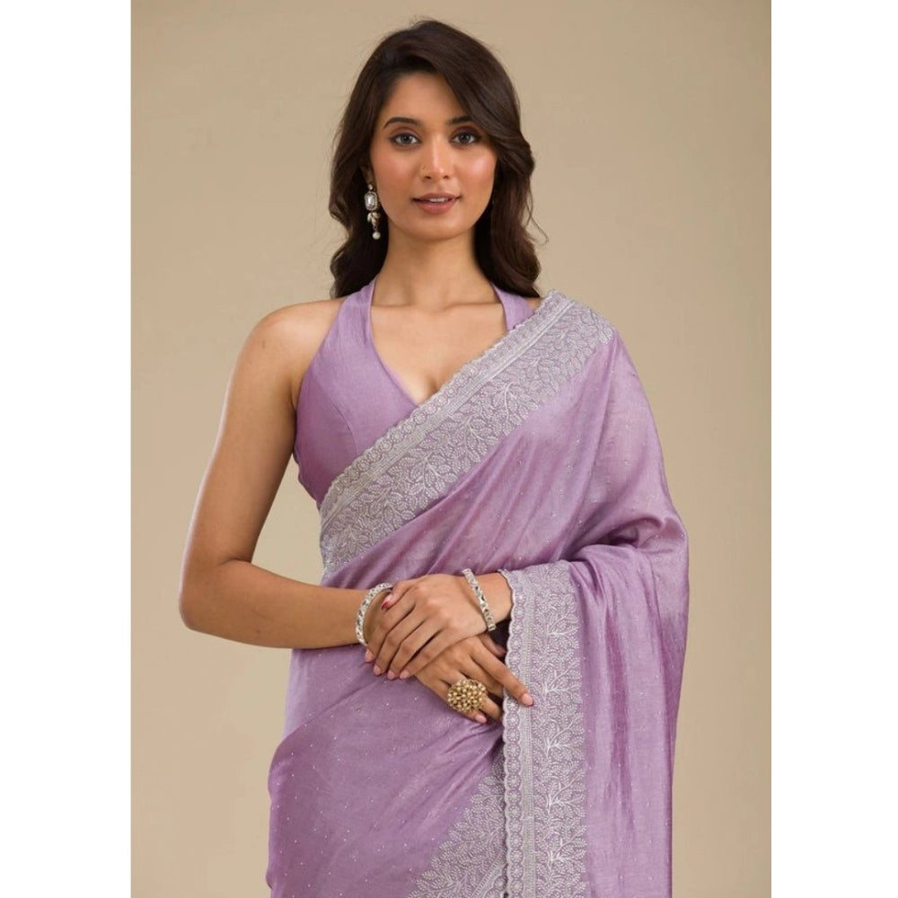 Exquisite Women's Silk Embroidred Saree With Blouse Piece
