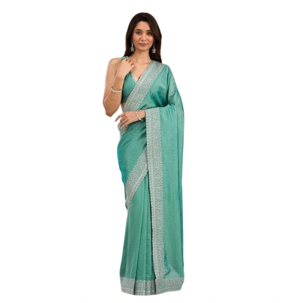 Exquisite Women's Silk Embroidred Saree With Blouse Piece