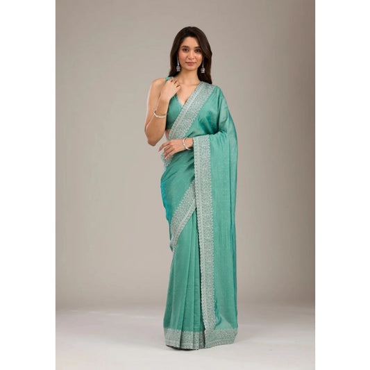 Exquisite Women's Silk Embroidred Saree With Blouse Piece