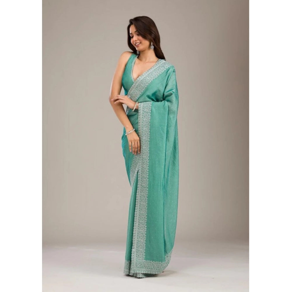 Exquisite Women's Silk Embroidred Saree With Blouse Piece