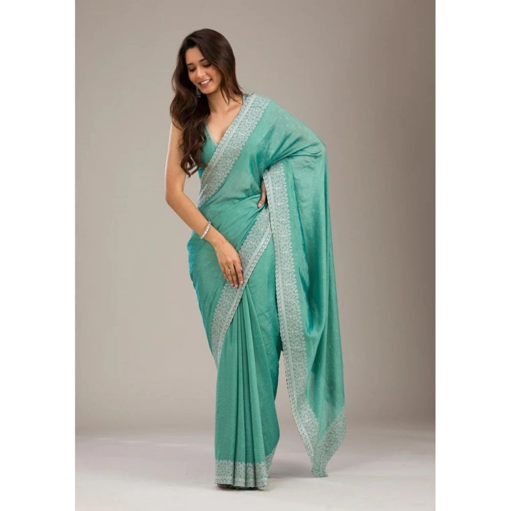 Exquisite Women's Silk Embroidred Saree With Blouse Piece