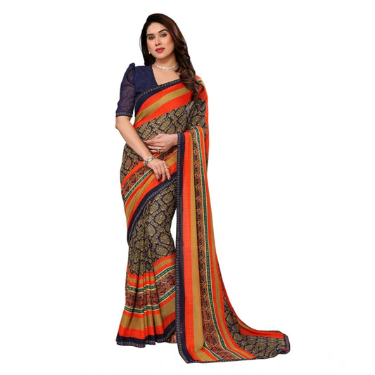 Feminine Women's Georgette Printed Saree With Blouse Piece