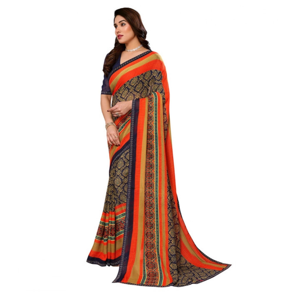 Feminine Women's Georgette Printed Saree With Blouse Piece