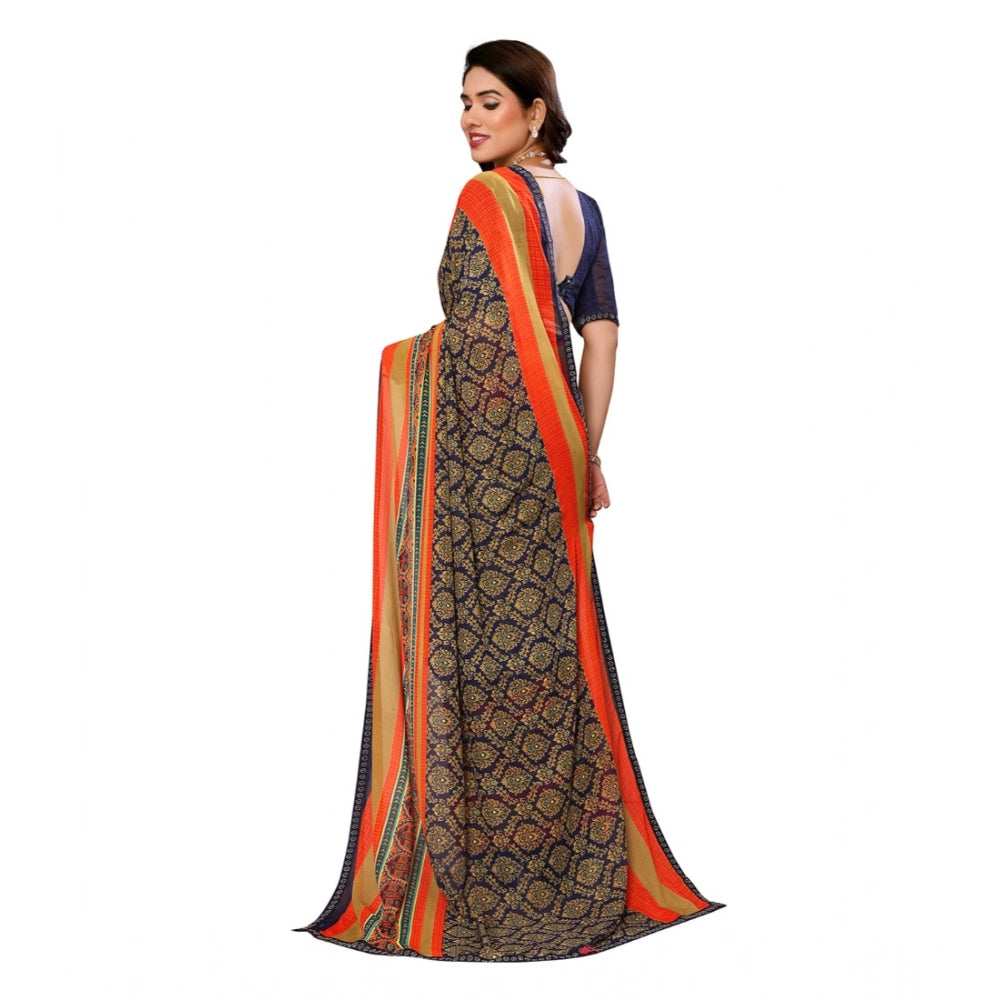 Feminine Women's Georgette Printed Saree With Blouse Piece