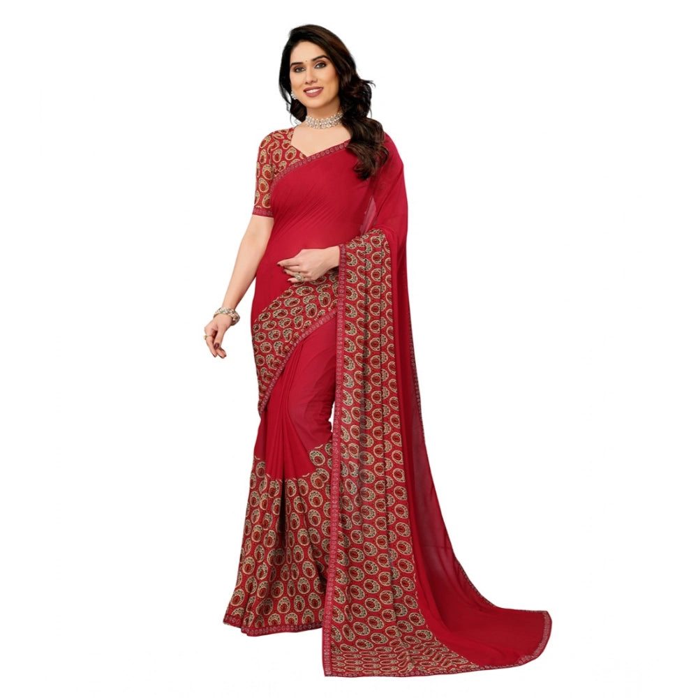 Feminine Women's Georgette Printed Saree With Blouse Piece